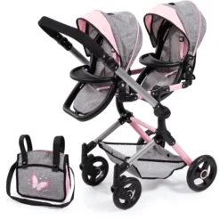 Bayer Design Twin Neo Poppenwagen Grijs/roze, Met Vlinder -Jollein Winkel bayer design twin neo poppenwagen grijs roze met vlinder a313430 4