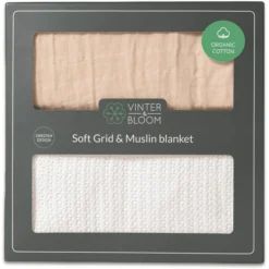 VINTER& BLOOM Zacht Raster & Mousseline Deken Cadeauset B Right White /Beige -Jollein Winkel vinter bloom zacht raster amp mousseline deken cadeauset b right white beige a401054 3